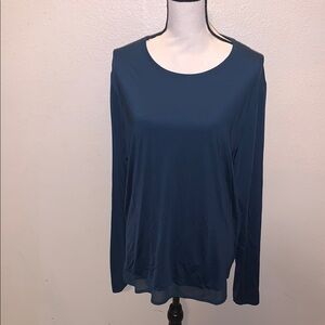 Women's Long Sleeve Scoop Neck Top - Teal Blue